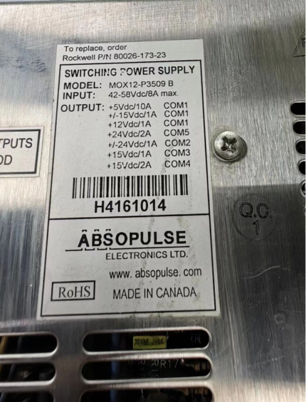ABB MOX12-P3509B 80026-173-23 Power Supply Switching for industrial applications and control systems.