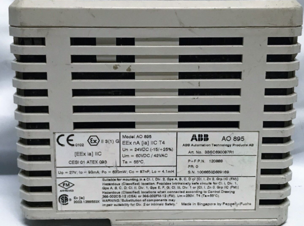 ABB AO895 3BSC690087R1 Analog Output Module for accurate signal control in industrial automation systems.