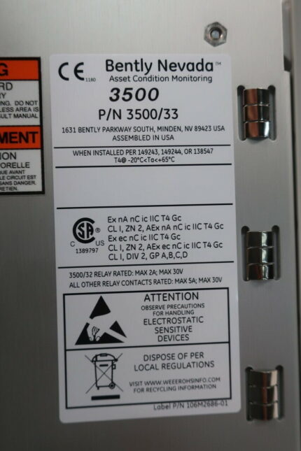 Bently Nevada 149986-01 3500/33 16-Channel Relay Module – Industrial-Grade Device Control for Pumps, Motors & Valves