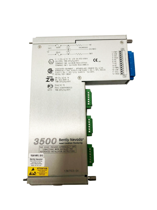 Bently Nevada 136703-01 I/O Module – industrial signal processing component for the 3500 Monitoring System.