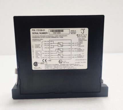 Bently Nevada 170190-01 Dual Galvanic Isolator for intrinsically safe transducer installations in hazardous areas.